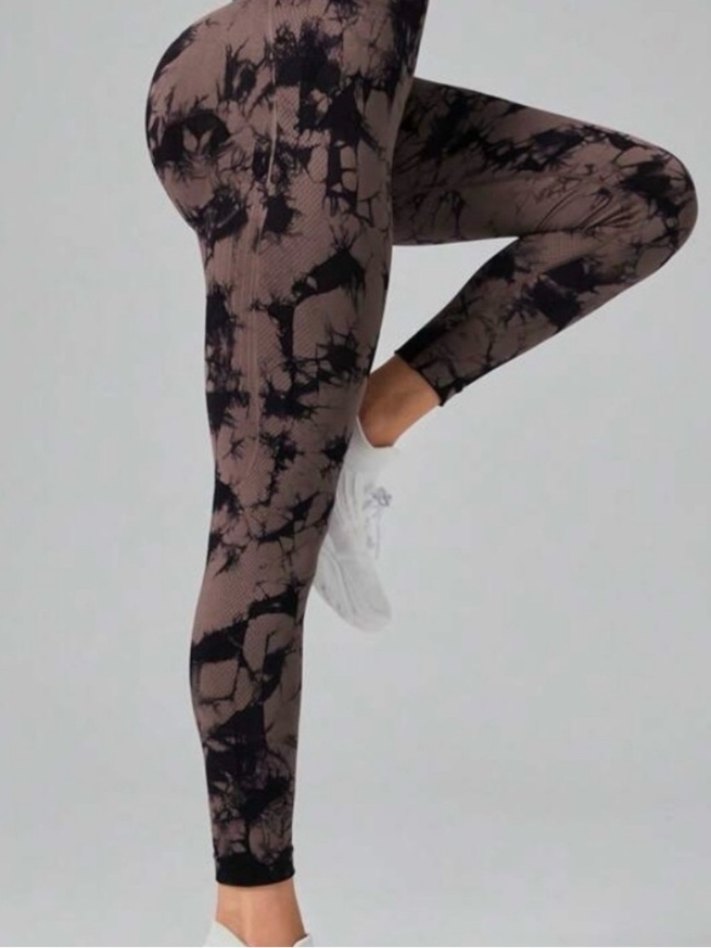 Pcheebum High-Waist Marble Brown Black Tie-Dye Seamless Leggings Small NEW
